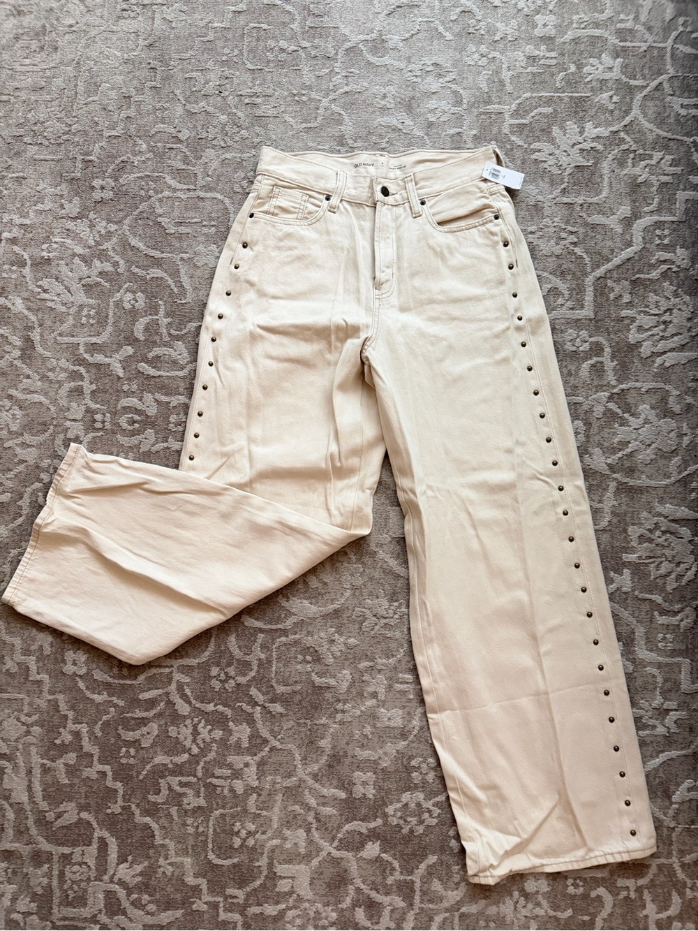 Old Navy Cream Straight-Leg Jeans with Side Studs